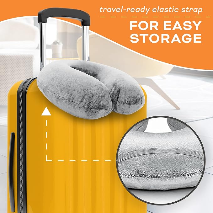 Travel Neck Pillow Washable Cover Comfortable Memory Foam Airplane Travel Accessories Essentials Plane Neck Support Pillow for Neck Pain Relief and Sleeping Grey - Image 5