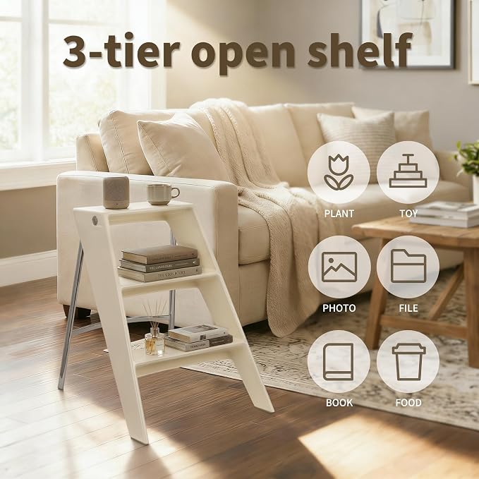 HOTEAGLE Modern Folding Chair - Multifunctional Design Doubles as Step Stool & Storage Shelf, Sturdy Engineering Plastic for Kitchen, Dining & Bistro,White - Image 7