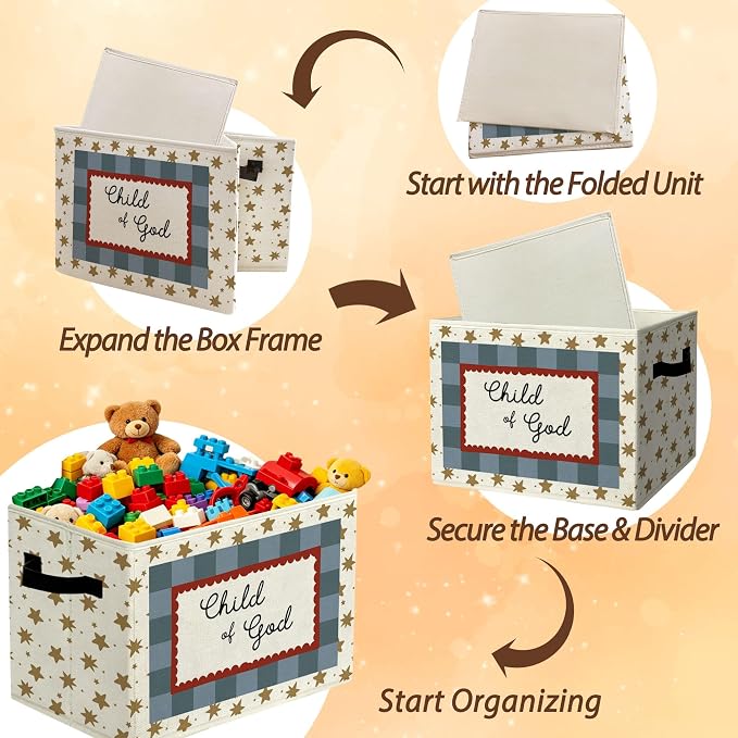 Christian Religious Positive Storage Bins Box with Handles Organizer Basket | faith gold star foldable basket for organizing, checkerboard collapsible toys clothes for playroom nursery bedroom, 10x14 in - Image 6