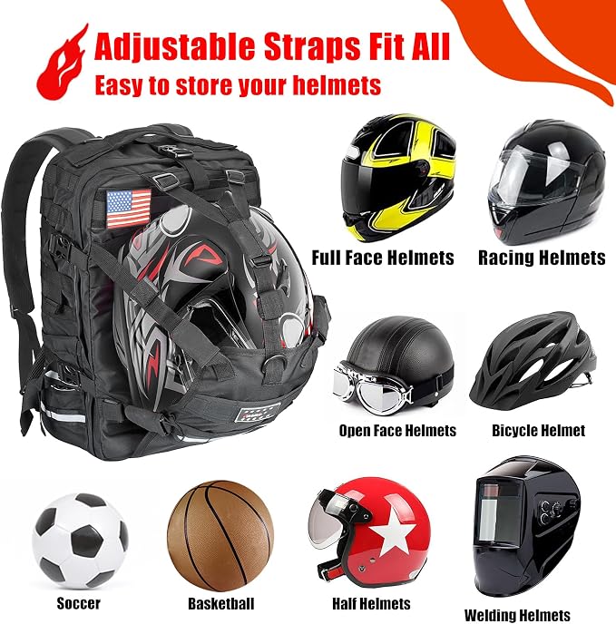 Goldfire Helmet Backpack for Motorcycle Riding Cycling Waterproof Large Capacity Daily Backpack with Helmet Holder Weather-Resistant Hiking Daypack Durable (V1) - Image 2