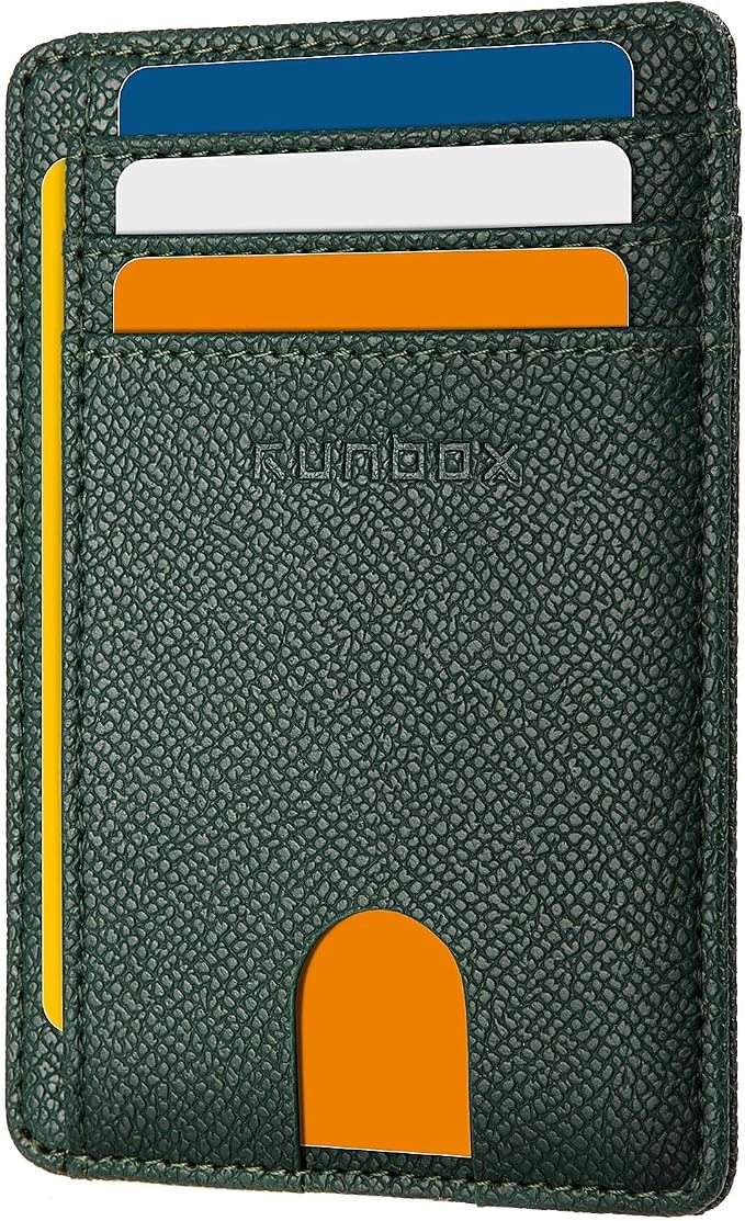 RUNBOX Slim Wallet for Men and Women, RFID Blocking Leather Card Holder | Minimalist 8-slot design fits IDs and credit cards in a thin profile for front pockets, purses, pants and travel by RUNBOX