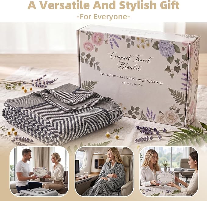 Travel Blanket Airplane - Ultra Soft & Lightweight Knit Design Compact Airplane Blanket,53x72 Inch,Stylish Travel Shawl Wraps for Flights,Office,Home Use,Travel Essentials & Gifts - Image 7