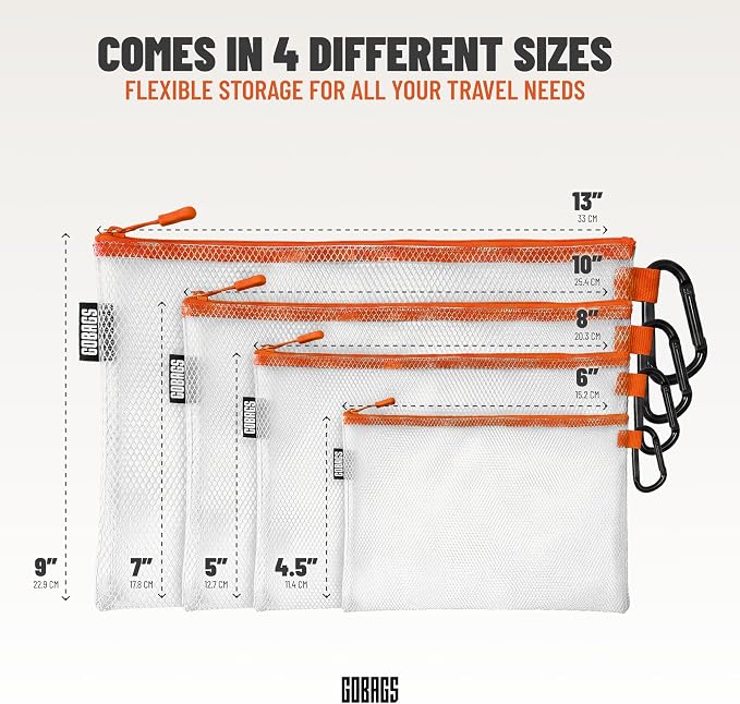 Air Production Multi-Size Clear Zipper Pouch (4-Pack) – Cable Organizer & Travel Gear Bag for Electronics, Camera Accessories, Tool Pouch & Small Tech Storage (Orange) - Image 2