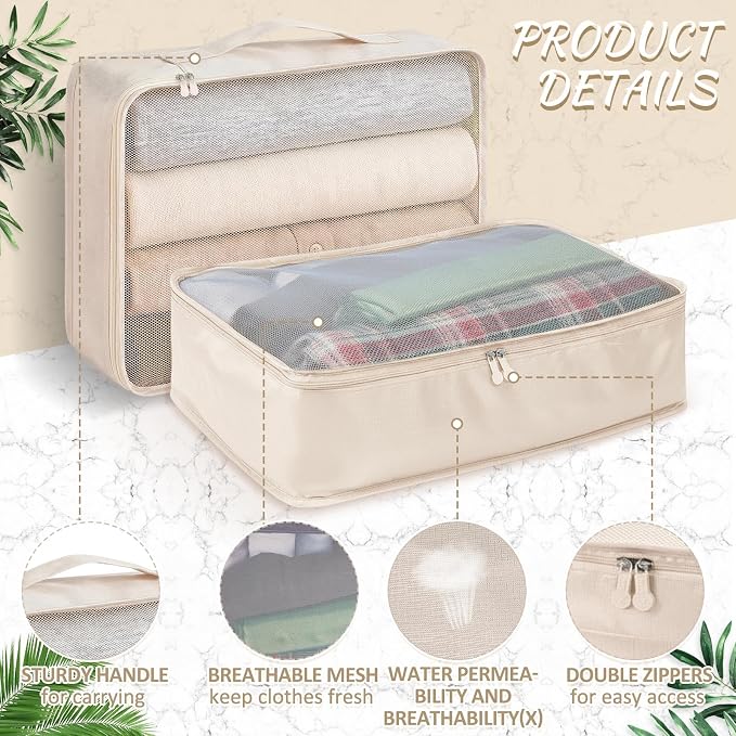 Silkfly 8 Pcs XL Packing Cube for Travel Luggage,Simple,Beige | 17.7 x 13 x 4.7, Same Size, Beige Suitcase Storage Organizer Set, Reusable Mesh Clothes Cube for Hiking Camp Family Accessory - Image 3