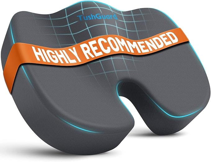 Seat Cushion for Office Chair, Memory Foam Chair Cushion, Gray | Office Chair Cushion for Car, Airplane - Chair Pad for Long Sitting Sciatica, Hip, Coccyx,Tailbone Pain Relief, Butt Pillow by TushGuardSeatCushonsPillows