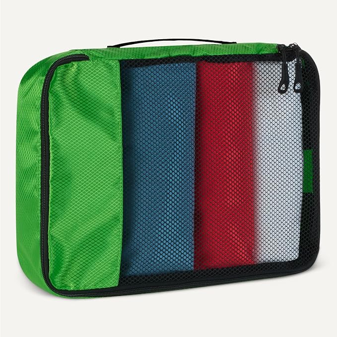 Amazon Essentials 4-Piece Packing Cubes Travel Accessories Set, Luggage Organizer with Double Zipper, Mesh Top, Space-Saving for Suitcases, Small/Medium/Large/Slim, Green (Previously Amazon Basics) - Image 4