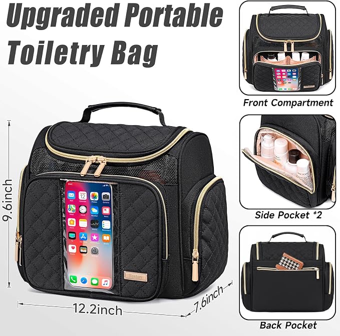 Tealari Large Toiletry Bag for Women Men,Bathroom Bag,Water Resistant Shower Bag,Makeup Bag,Portable Shower Caddy for College Dorm,Hanging Travel Toiletry Bag with Transparent Waterproof Phone Pocket - Image 4