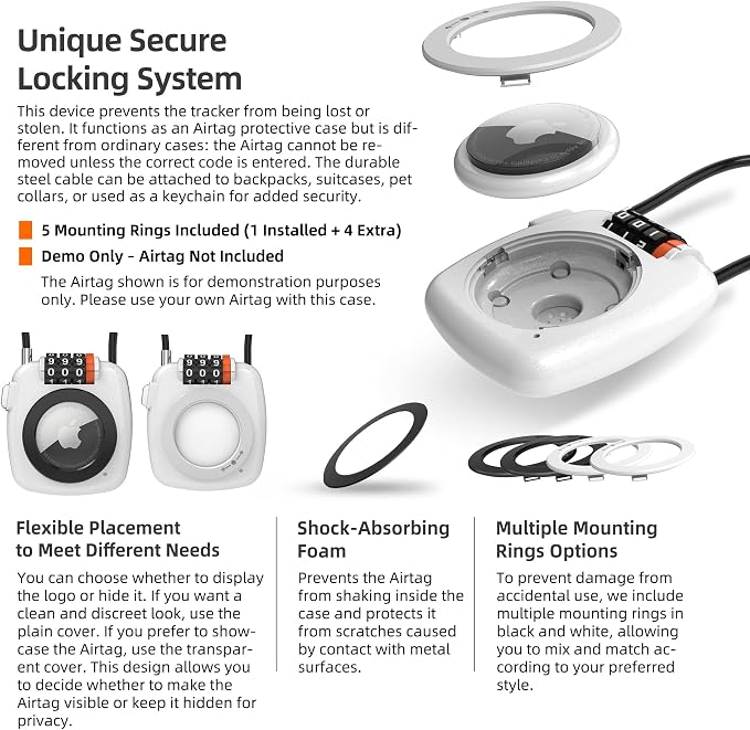 AirTag Holder with Combination Lock, Works with Apple AirTag Holder, Anti-Theft Air Tag Case with Cable Lock, Air Tagholder for Luggage, Backpack, Suitcase, Travel Safe GPS Tracker Case - Image 2
