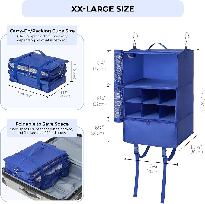 GRANNY SAYS Hanging Packing Cubes for Travel, Hanging Organizer,XXL-Blue | Portable Suitcase Organizer, Travel Packing Organizers, Compression Luggage Bags for Clothes, Carry on Closet Suitcase - Image 3