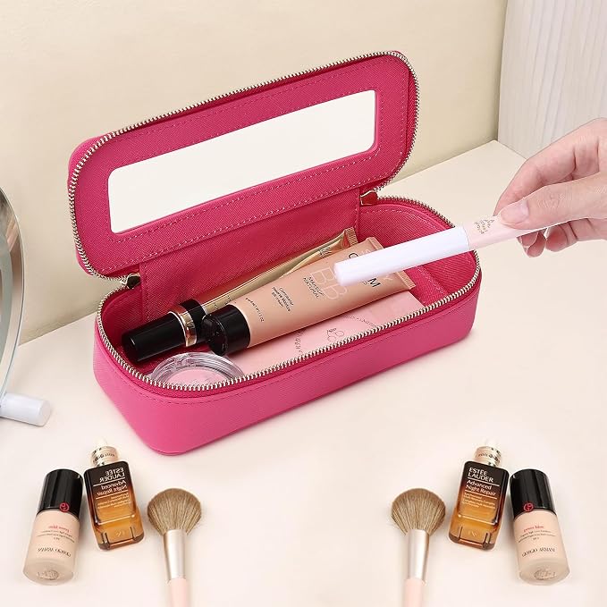 Pinkmik Makeup Brush Case, Fuxia, SLIM | Clear Travel Cosmetic & Toiletry Bag, Small Makeup Bag, Zipper Purse Organizer, Car Essential Bag for Women - Image 6