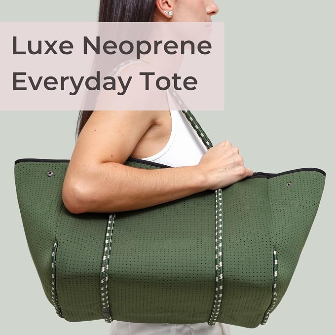 POPUPS Large Neoprene Tote Bag for Women - Everyday Designer Handbag for Travel Work and Beach with Pockets and Zipper Pouch - Image 3