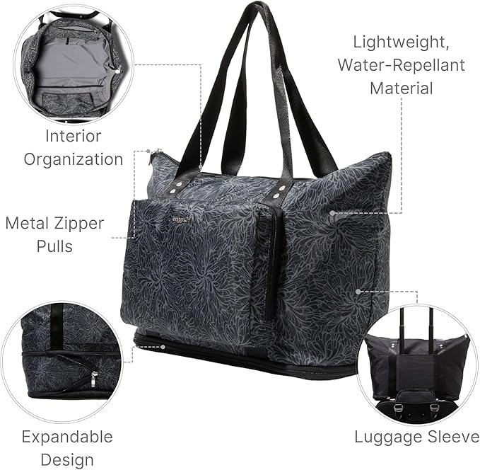 Baggallini Carryall Expandable Lightweight Travel Tote 22" Packable Folding Compact Nylon Washable Weekender w/Luggage Sleeve - Image 4