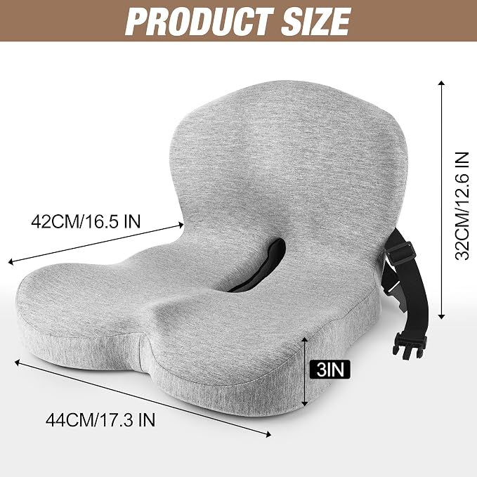 Truck Seat Cushion, Memory Foam Trucker Seat Cushion for Truck Driver Long Sitting with Adjustable Strap, Back Support and Pain Relief for Trucker Driving Office Chair and Pain, Light Gray - Image 2