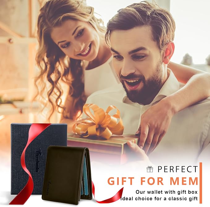 Travelambo Genuine Leather Wallet for Men with Gift Box - Handmade Bifold Stylish - Mens Wallets Rfid Blocking with 2 ID Windows - Image 7