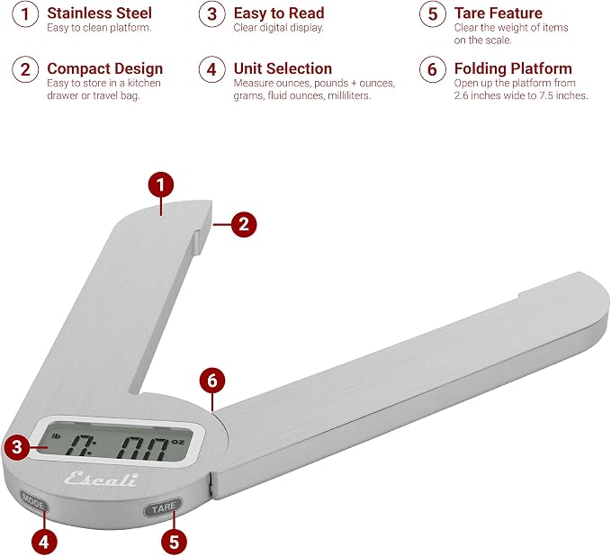Escali F115 Compact Kitchen Scale, 11 lb/5 kg, Stainless Steel - Image 6