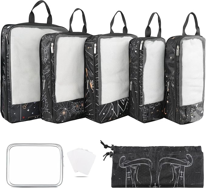 7 Pcs Compression Packing Cubes Travel for Suitcases, Luggage Organizer Lightweight Storage Bags Set for Backpack Travel- Packaging Cubes for Carry-Ons and Storage by Hitanfe