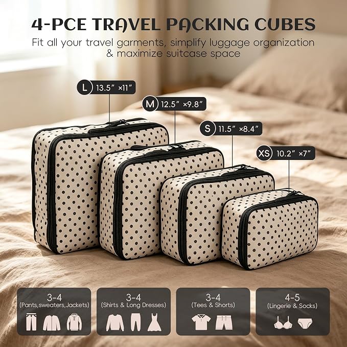 4 Set Compression Packing Cubes for Travel Essentials,Compressible Expandable Packing Cubes for Suitcase, Luggage Organizer Bags for Travel - Image 2