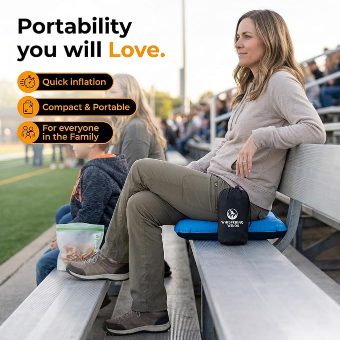 Whispering Winds Inflatable Seat Cushion | Comfortable & Packable Blow-up Foam Pad for Airplane Travel, Stadium Outdoors, Camping, Car & More - Image 4