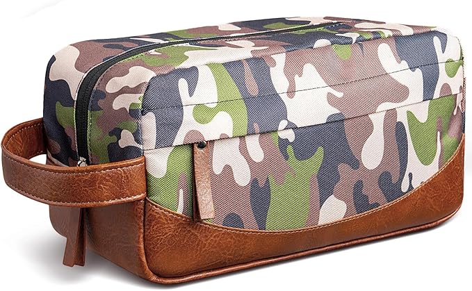 Travel Toiletry Bag for Men, Hanging Toiletry Organizer, Water Resistant Shaving Kit with Large Capacity for Travel Accessories (Camo-Bright Green, Medium) by Ezday