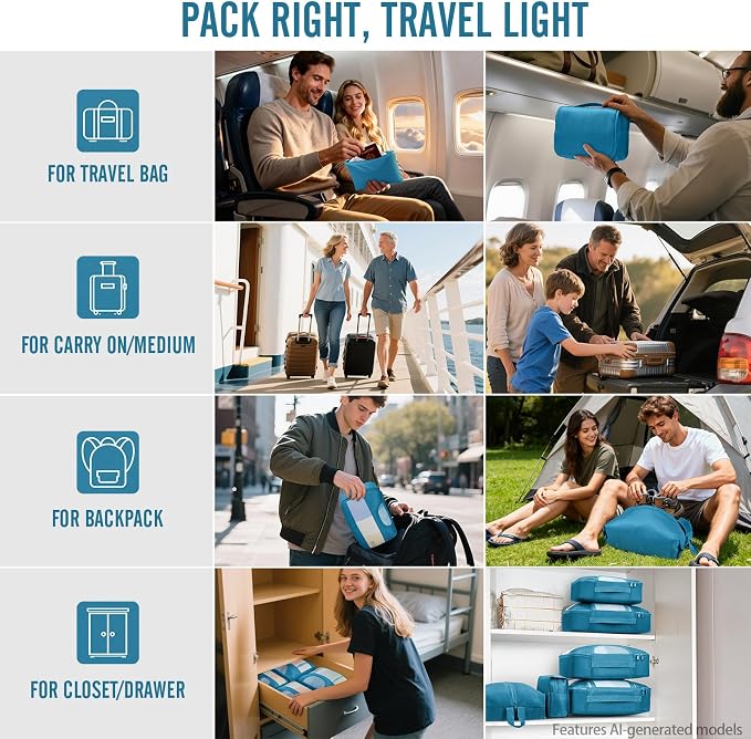 Veken 8 Set Packing Cubes for Travel Essentials, Suitcase Organizer Bags in 4 Sizes, Carry-On Luggage Accessories with Laundry Bag, Airplane Must Have with 99-Count Mesh Holes - Image 8