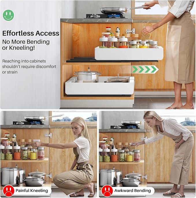 Pull out Cabinet Organizer, 4-pack, Expandable(12"-20") Heavy Duty Slide out Drawers Fixed with Adhesive Nano Film for Pots, Roll out Shelf Storage for Kitchen Base Cabinet Organization(3 Rails) - Image 4