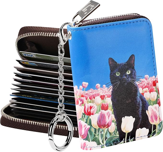 FurArt Zipper Wallet Women RFID Credit Card Holder keychain Wallet | ID Window RFID Blocking Compact Small business 15/16 slots by FurArt