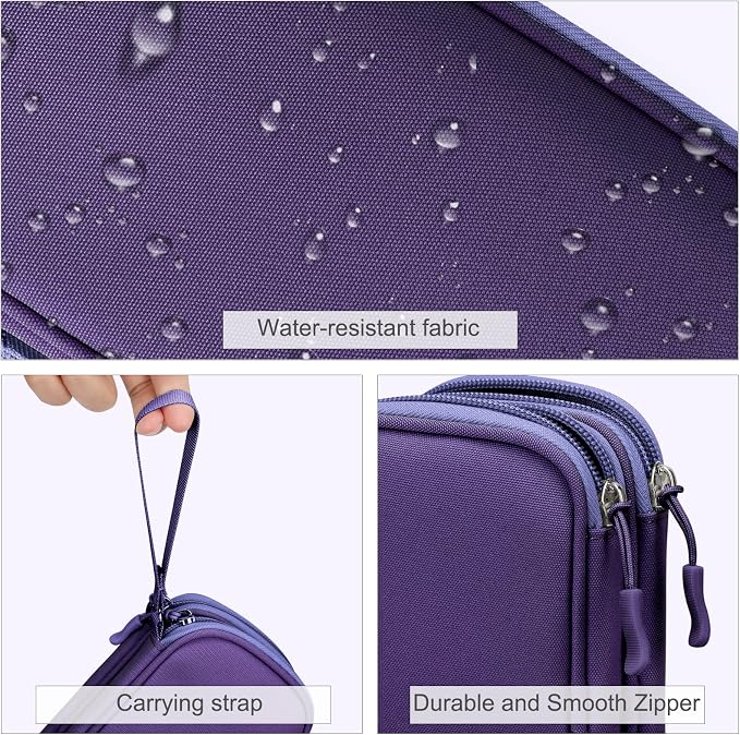 FYY Electronic Organizer, Travel Tech Pouch Bag, Cable Organizer Purple | Wrist Strap, Waterproof, Double Layers Portable Electronics Travel Carrying Case for Cord, Charger, Daily Business Trips Use - Image 4