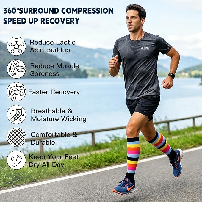 3 Pairs Compression Socks for Women Men 20-30mmhg Knee High Stocking for Sports Running Travel Nurses - Image 7