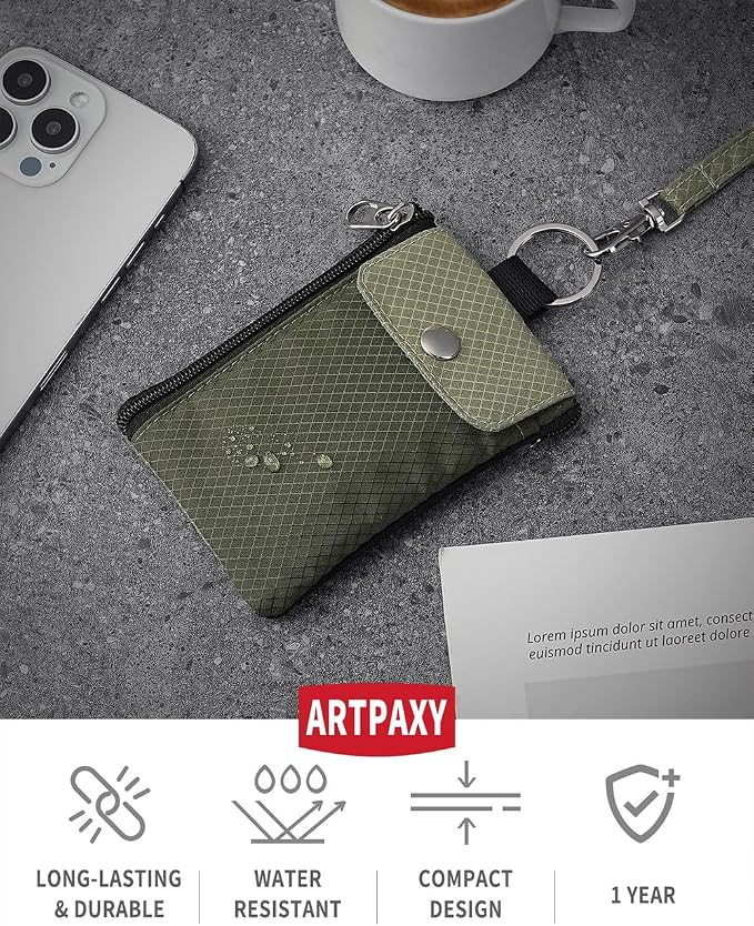 Artpaxy Minimalist Wallet For Mens Womens, Keychain RFID Blocking Zipper Small Wallet with ID Window 2 Lanyards,Water Resistant Travel Cash Card Coin Case Boys Girls - Image 2