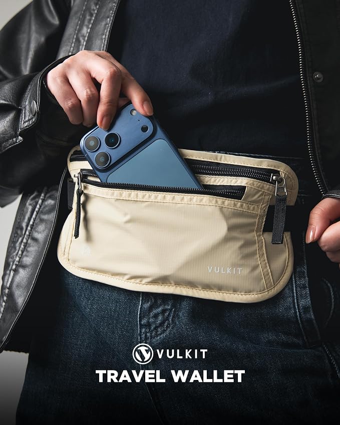 VULKIT Money Belt for Travel, Hidden Passport Holder, Anti-Theft Travel Wallet Under Clothes, RFID Blocking Waist Pouch, Undercover Fanny Pack, Cream White - Image 2