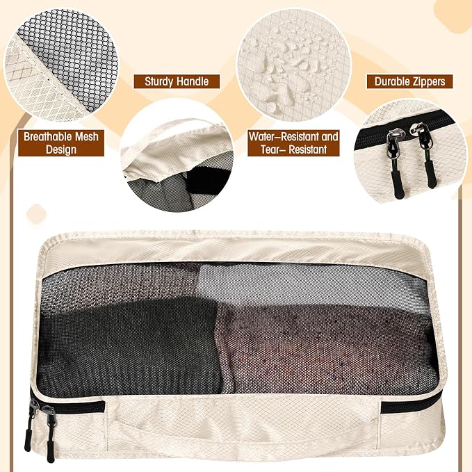 5 Pcs Packing Cubes for Suitcase Large Travel Cubes Carry on Luggage Organizer Bags for Clothes Accessories(S,Khaki) - Image 3