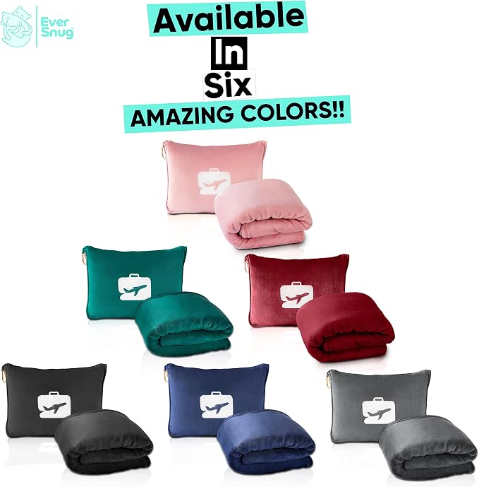 EverSnug Travel Friendly Blanket and Pillow Bundle – Airplane Travel Accessories with Soft Bag Pillowcase for Women & Kids, Hand Luggage Sleeve and Backpack Clip | Color Includes Navy Blue & Grey - Image 4