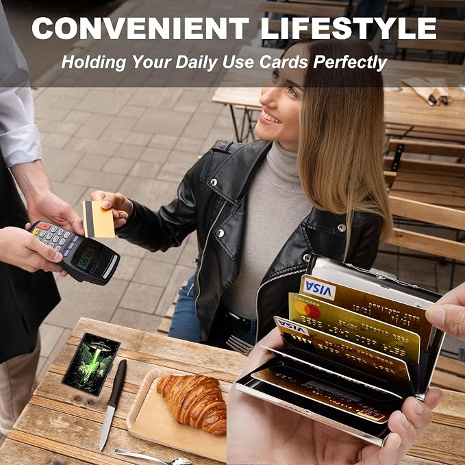Metal Wallet,Credit Card Holder for Women,Slim RFID Blocking Credit Card Holder Thin Aluminum Wallet ID Case,6 Slot Business Mini Hard Metal Case for Women/Men,Forest Alien Ship - Image 2