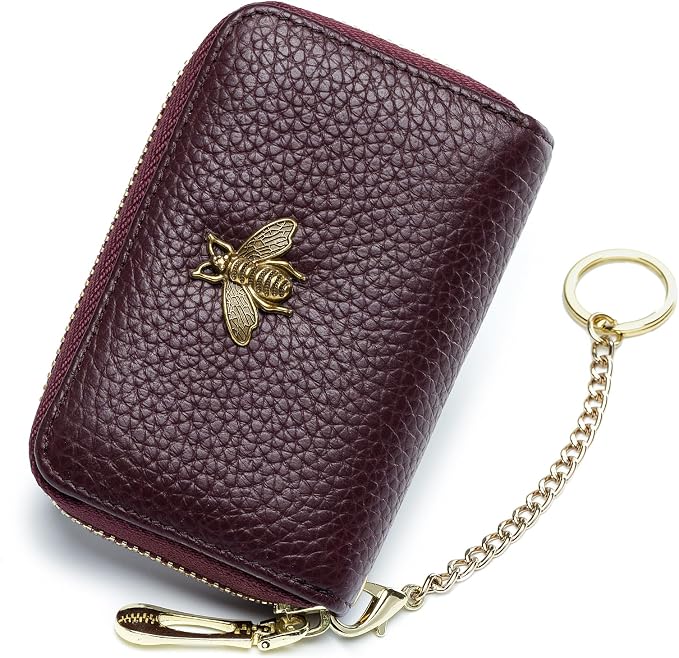 imeetu RFID Credit Card Holder, Small Card Wallet Women, Leather Card Case | Genuine Leather Women's Card & id Cases, Change Coin Purse with Zipper Keychain id Window, 20 Colors & 3 Styles, Daily, Gifts by imeetu