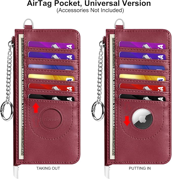 RFID Blocking Slim Credit Card Holder Wallet with Zipper Money Pocket & Keychain, Slim Airtag Wallet for Men Women - Image 6