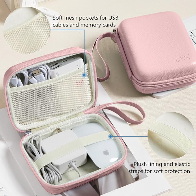 Portable Charger Case, Tech Pouch Travel Organizer, L, Pink | Hard Shell Electronic Storage for MacBook Power Adapter, Magic Mouse, Charging Cords, Power Bank Laptop Accessories - Image 5