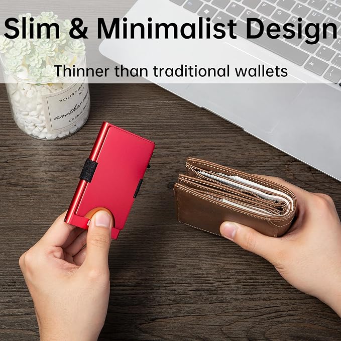 Slim Card Holder Wallet for Men, Minimalist RFID Blocking Pop Up Wallet, Smart Metal Business Card Case Holds 12 Cards, Money Clip, Front Pocket Wallet, Gifts for Men - Image 3