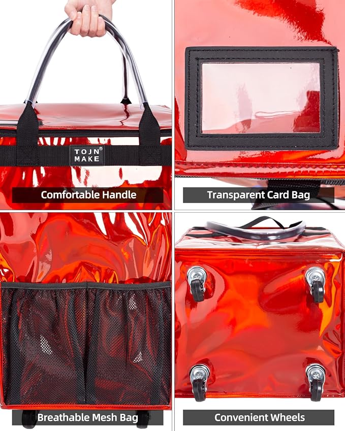 Reusable Grocery Bag with Wheels, Large Glitter Red Rolling Tote | 8 Pockets, Zipper Cover, Foldable for Women, Kitchen, Travel, Carries Up to 76LBS - Image 5