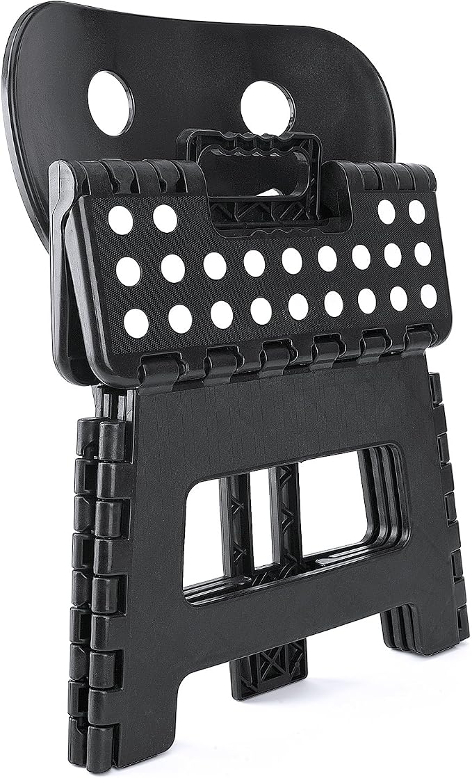 Folding Step Stool with Back Support for Kids,9" Kids Step Stool for Outdoor or Indoor Kitchen Step Stools and Bathroom Stool for Toddlers Boys Girls - Black - Image 2