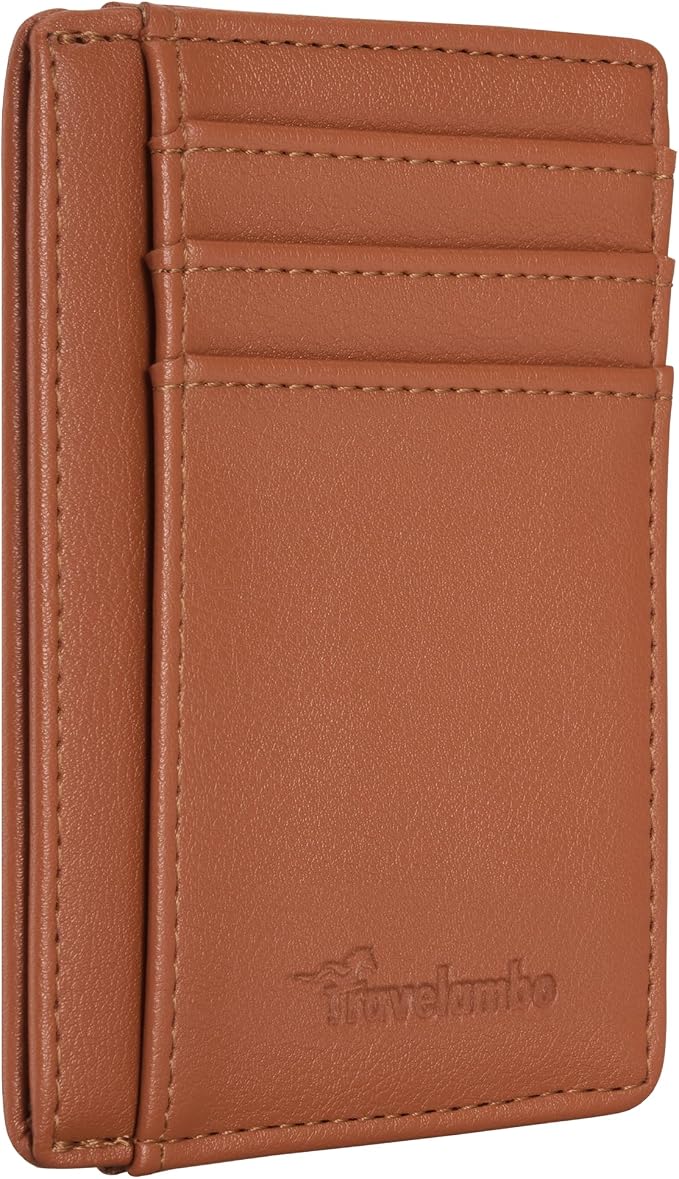 Travelambo Slim Wallet Front Pocket Minimalist Leather RFID Blocking Medium Size by Travelambo