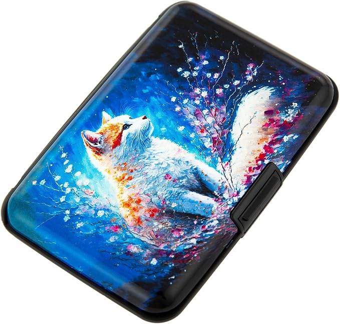 Credit Card Holder for Women Men RFID Blocking Wallet Small Business Metal Slim Mini Aluminum Hard Case (Cat Painting) by Kaabao