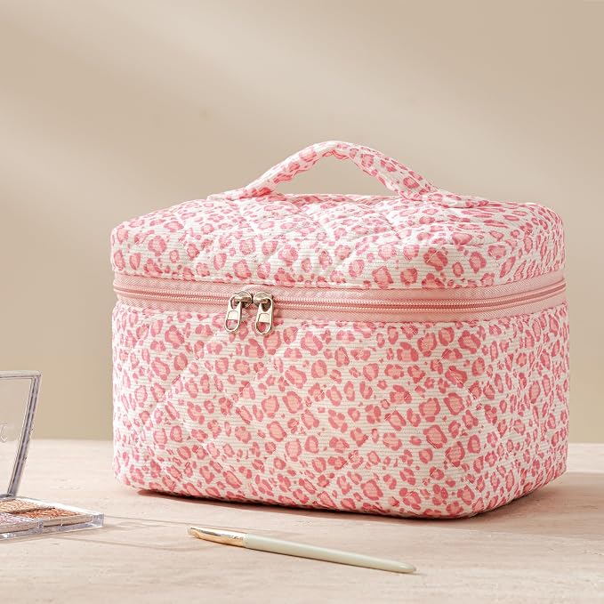 HBselect Quilted Makeup Bag, 3Pcs Cotton Large Travel Makeup Bags Organizer | Cute Floral Make up Bag Cosmetic Bag Toiletry Bag for Women Girls, Makeup Pouch for Skincare, Brushes & Travel Essentials - Image 6