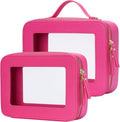 Clear Makeup Bag Travel Cosmetic Case Transparent Toiletry Bag with Zipper, Portable Make Up Organizer Traveling Compact Car Bag for Essentials, Hotpink, Medium and Large by POPVIBE