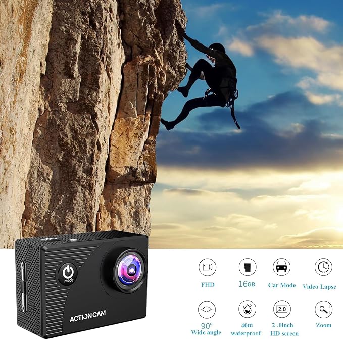 Xilecam Action Camera 1080P Sports Camera Memory Card Action Cam 4xZoom 131ft Underwater Waterproof with 2 X Batteries and Multi-Function Accessory(X2R) - Image 2