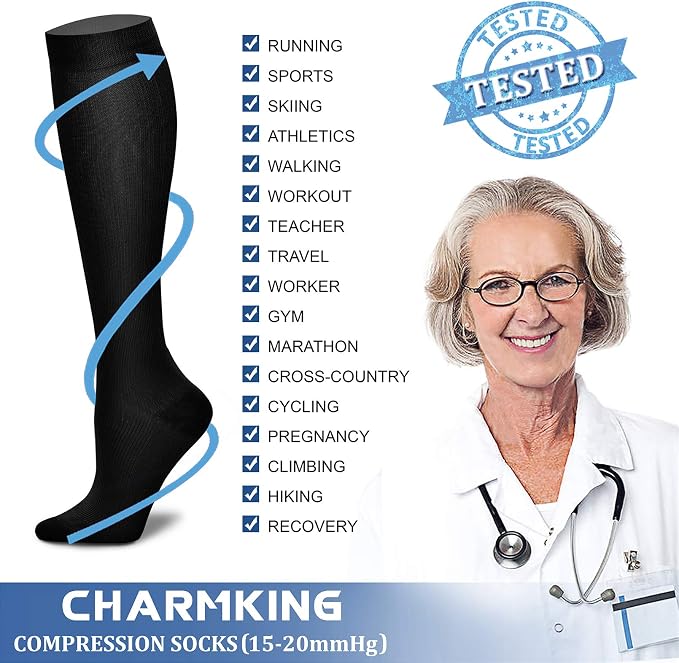 CHARMKING Compression Socks for Women & Men Circulation (3 Pairs) 15-20 mmHg is Best Support for Athletic Running Cycling - Image 5