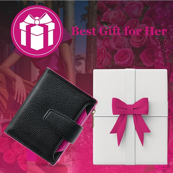 Small Wallet Women RFID Blocking Soft Leather Bifold Compact Card Holder Wallet for Women with Zipper Coin Pocket 4 ID Window - Image 8