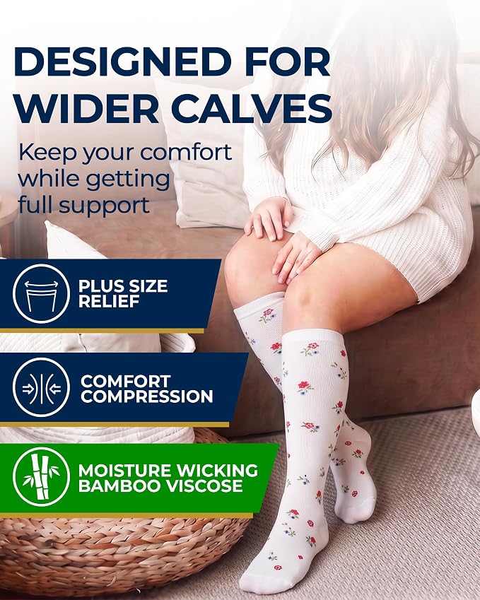 Pembrook 3 Pairs Plus Size Compression Socks Wide Calf - Bamboo Viscose Compression Socks for Women Wide Calf - Image 2