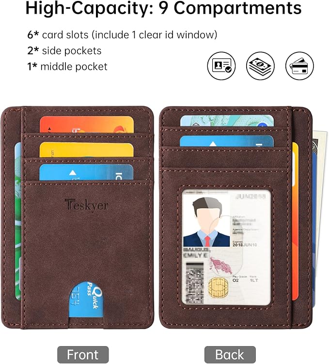 Teskyer Slim Minimalist Wallet for Men, RFID Front Pocket Card Holder | Ultra Slim Front Pocket Design, 8 Card Slots, RFID Protection, Smooth Faux Leather for Everyday Carry - Image 3