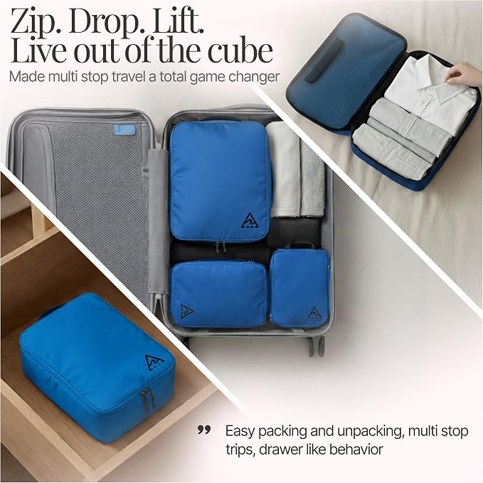 8 pcs Compression Packing Bags Cubes Set with HybridMax Double-Capacity Design - Packing Cubes for Travel Compression to Maximize Limited Luggage Space, Blue - Image 6