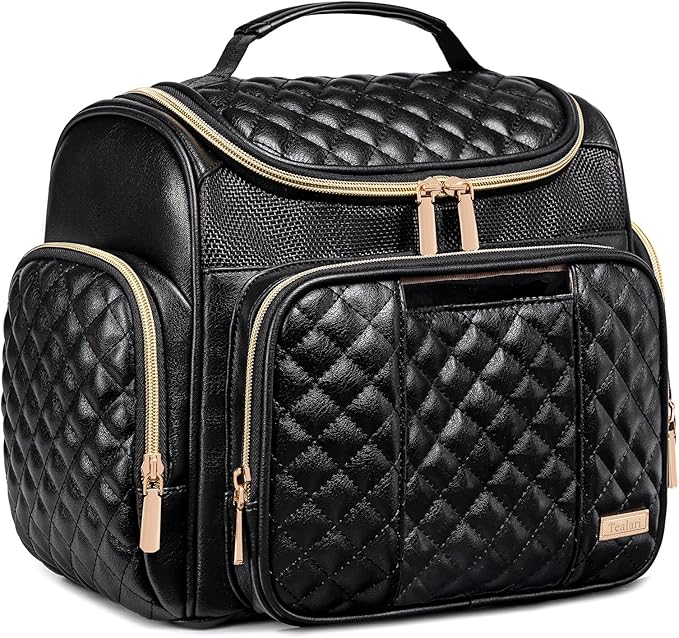 Large Leather Toiletry Bag for Women Men,Bathroom Bag,Water Resistant Shower Bag,Makeup Bag,Portable Shower Caddy for College Dorm,Hanging Travel Toiletry Bag with Transparent Waterproof Phone Pocket by Tealari